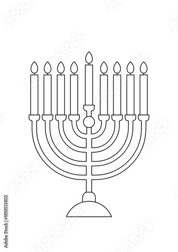 menorah coloring page, Hanukkah activity for kids, jewish holiday vector illustration