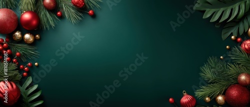 Elegant Christmas Holiday Background with Ornaments and Pine Branches