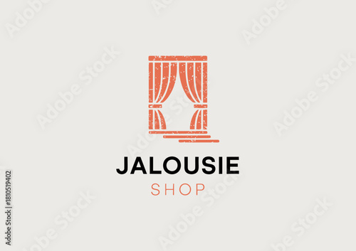 A sleek and modern logo design for a shop selling jalousie window coverings, incorporating a curtain graphic that conveys sophistication and style effortlessly.