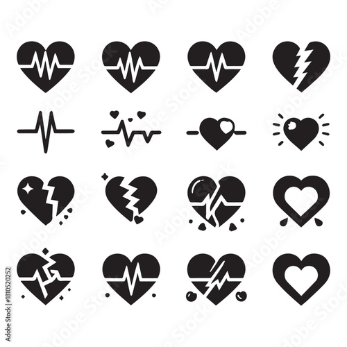 Heartbeat Medical Icon Set — ECG Heart Vector Collection