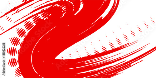 Straight red ink vector lines pack. Bloody color long and round hand-drawn brushstroke text highlights, frames, circles. Asian calligraphy brushstroke set.