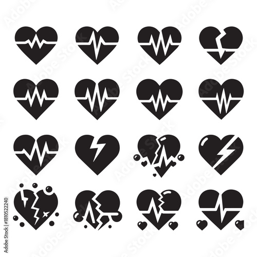 Heartbeat Medical Icon Set — ECG Heart Vector Collection