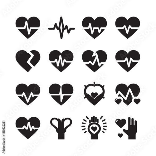 Broken Heart and Pulse Symbols — Healthcare UI Icons Pack