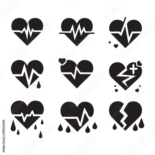 Broken Heart and Pulse Symbols — Healthcare UI Icons Pack