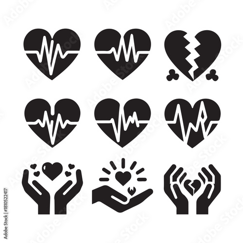 Broken Heart and Pulse Symbols — Healthcare UI Icons Pack