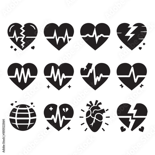 Broken Heart and Pulse Symbols — Healthcare UI Icons Pack