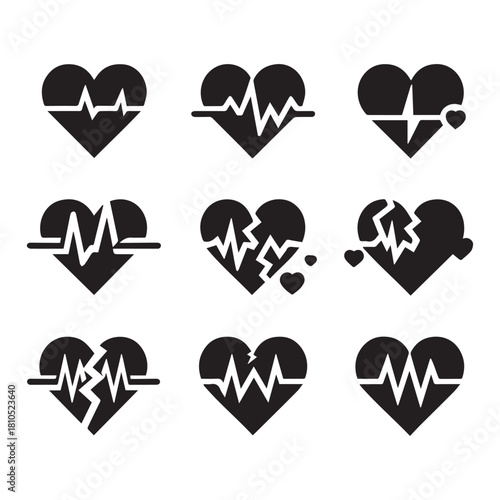 Broken Heart and Pulse Symbols — Healthcare UI Icons Pack