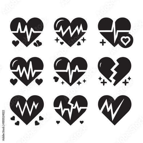 Broken Heart and Pulse Symbols — Healthcare UI Icons Pack