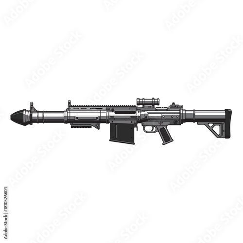 Heavy Military Weapon Systems Vector Illustrations Set (Missile Launcher Turret and Tactical Rifle).