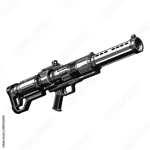 Heavy Military Weapon Systems Vector Illustrations Set (Missile Launcher Turret and Tactical Rifle).