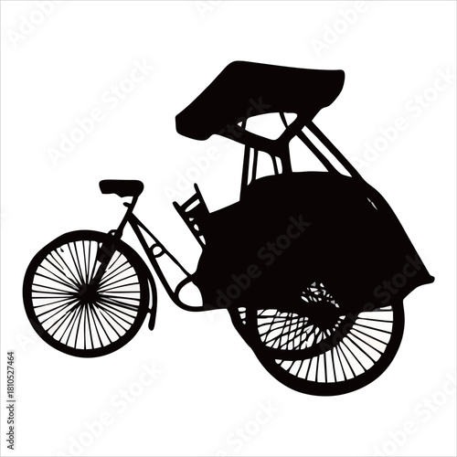 Traditional Asian Pedicab (Rickshaw) Silhouette Vector Illustration, Ideal for Travel and Culture Designs.