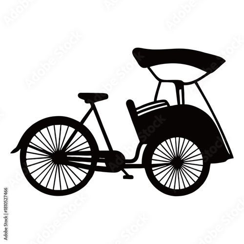 Traditional Asian Pedicab (Rickshaw) Silhouette Vector Illustration, Ideal for Travel and Culture Designs.