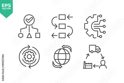 Set Of Workflow Icons. Outline Symbols Elements Collection.
