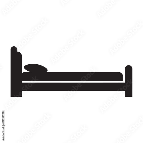 Black and white vector icons of a double and single bed, symbolizing sleep, relaxation, hotel accommodation, furniture, and bedroom comfort.