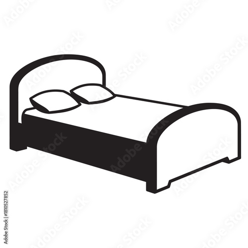 Black and white vector icons of a double and single bed, symbolizing sleep, relaxation, hotel accommodation, furniture, and bedroom comfort.