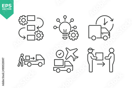 Set Of Workflow Icons. Outline Symbols Elements Collection.