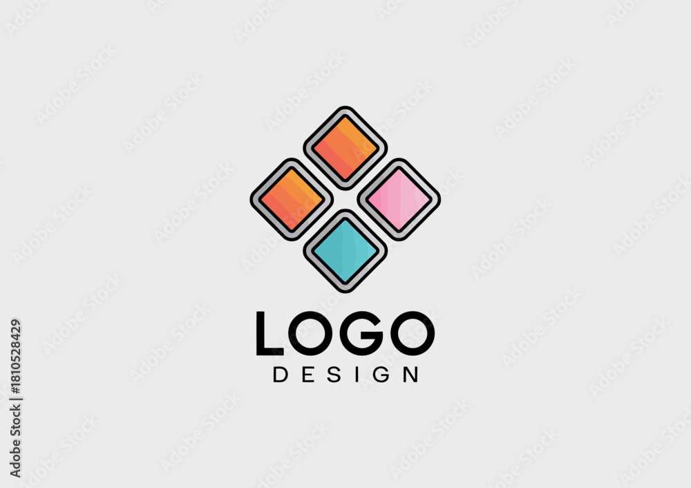 Fototapeta premium An eye-catching logo design featuring colorful quadrants and overlapping shapes, ideal for design agencies or creative projects emphasizing color and creativity.