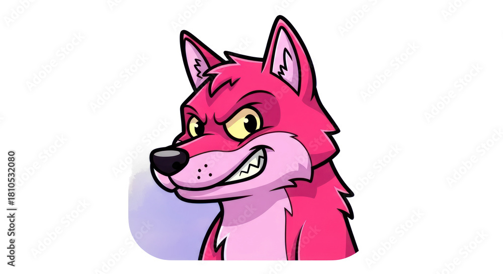 Fototapeta premium Pink fox snarling cartoon style