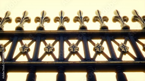 Historic Railings Outside Building In Sun Glow
