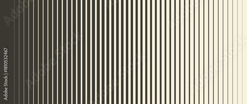 Retro linear halftone gradation texture. Fading thick to thin line gradient pattern. Parallel repeating stripe transition background. Vertical strip wallpaper for overlay, print, cover design. Eps10