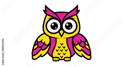 Cartoon Owl Illustration with Pink and Yellow Colors