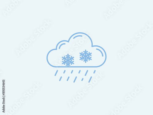 This minimalist illustration shows a cloud with falling snowflakes, conveying a sense of winter, tranquility, and seasonal beauty in a simple yet elegant design.