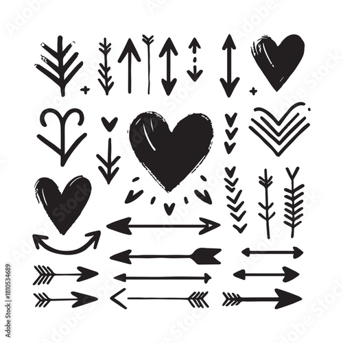 “Hand-Drawn Hearts and Arrows Doodle Vector Set”