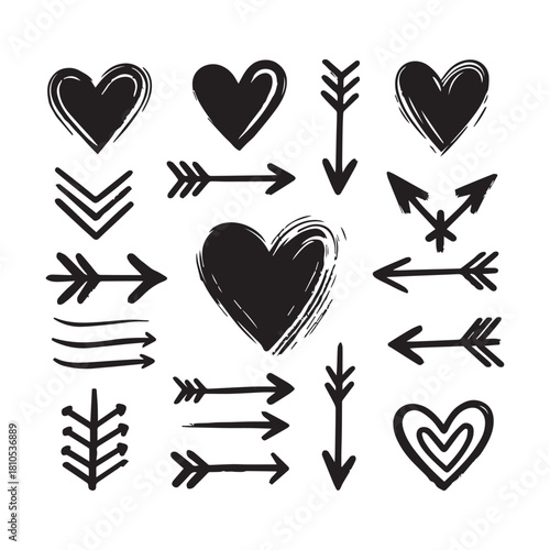 “Hand-Drawn Hearts and Arrows Vector Clipart Collection”
