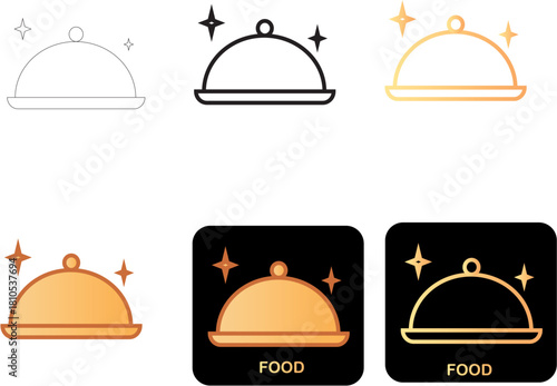 Cloche Dish Icons Variations in Color and Design for Culinary and Catering Use