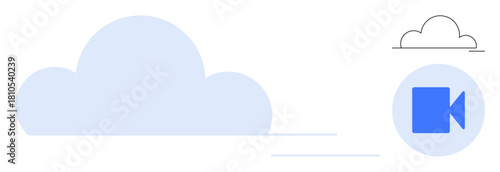 Large cloud with a streaming video camera icon showcasing data storage and sharing. Ideal for technology, cloud computing, online media, communication, streaming, video sharing, simple flat metaphor
