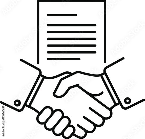 Business agreement partnership handshake contract successful deal collaboration merger acquisition document corporate partnership icon symbol outline