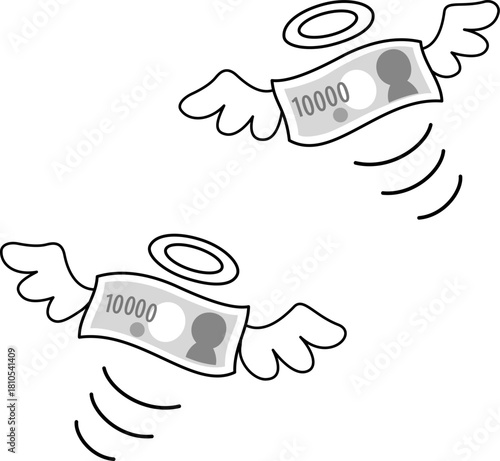 空を飛んでいくお金