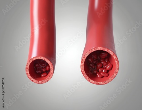 Vasodilation illustration compares normal, widened blood vessels. Artery dilates increasing diameter for better blood flow. Vascular vasorelaxation contrasts with constriction in human cardiovascular