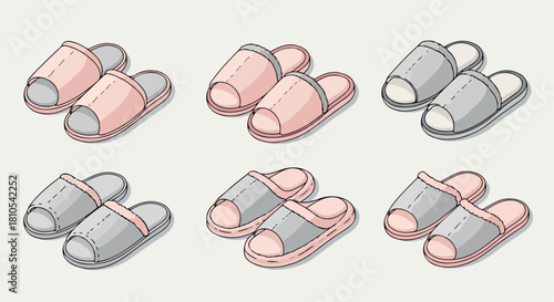 Cozy slippers set in pink and gray colors