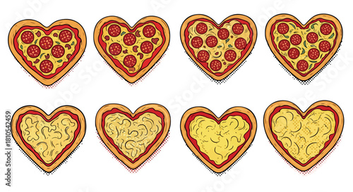 Heart shaped pizza slices with toppings