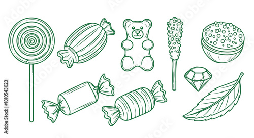 Candy assortment outline style with transparent background