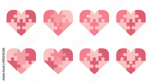 Heart puzzle pieces connected with transparent background