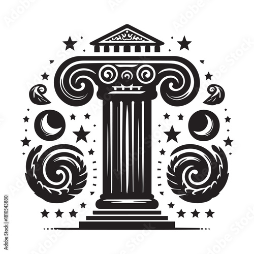 “Ancient Greek Ionic Column Vector Illustration”