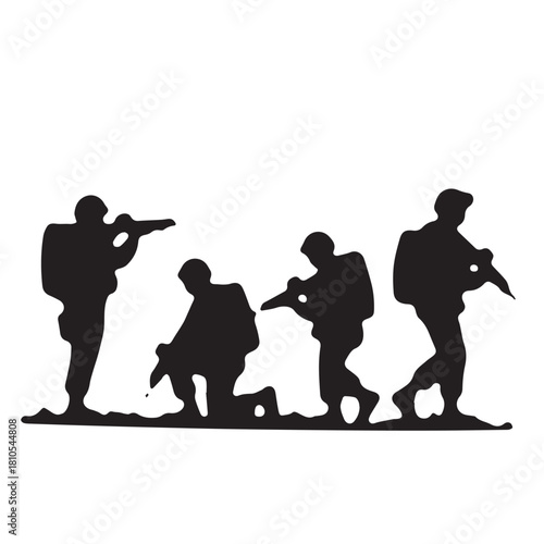 Silhouette of modern troops in Middle East silhouette