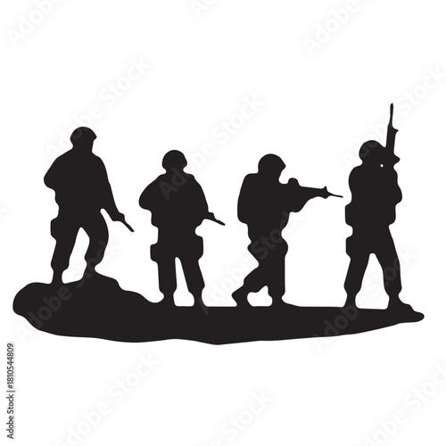Silhouette of modern troops in Middle East silhouette