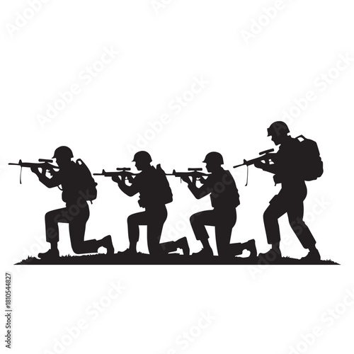Silhouette of modern troops in Middle East silhouette