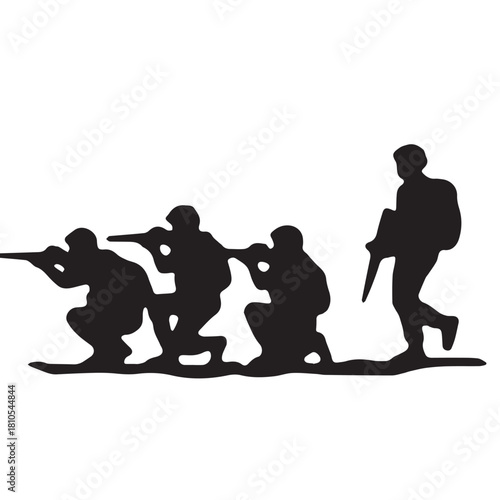 Silhouette of modern troops in Middle East silhouette