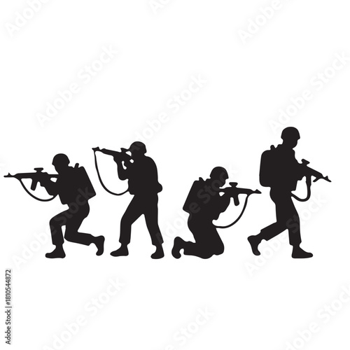Silhouette of modern troops in Middle East silhouette