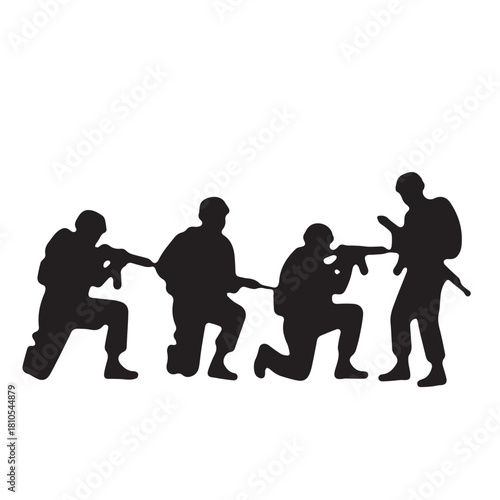 Silhouette of modern troops in Middle East silhouette