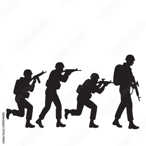 Silhouette of modern troops in Middle East silhouette