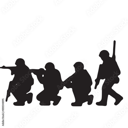 Silhouette of modern troops in Middle East silhouette