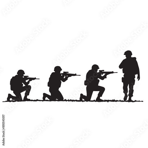 Silhouette of modern troops in Middle East silhouette