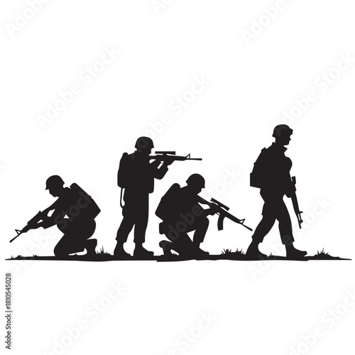 Silhouette of modern troops in Middle East silhouette