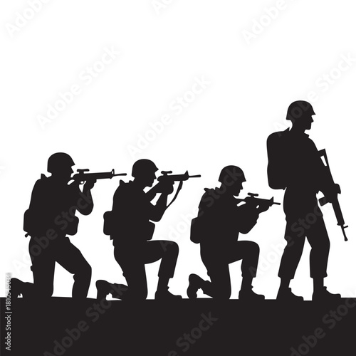 Silhouette of modern troops in Middle East silhouette