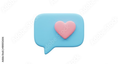 3D Rendering of a Blue Speech Bubble with Pink Heart.